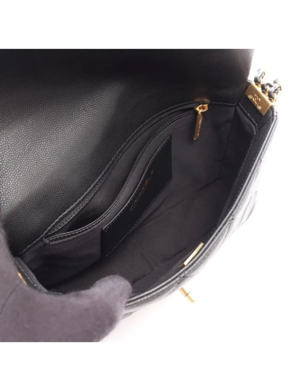 Chanel Shoulder Bag Quilted Black Caviar Leather Flap Chain